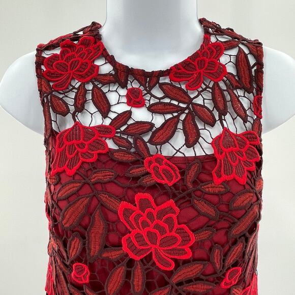 Calvin Klein Rosewood Red Black Floral Lace Cocktail Party Sheath Dress 2 - Picture 5 of 12